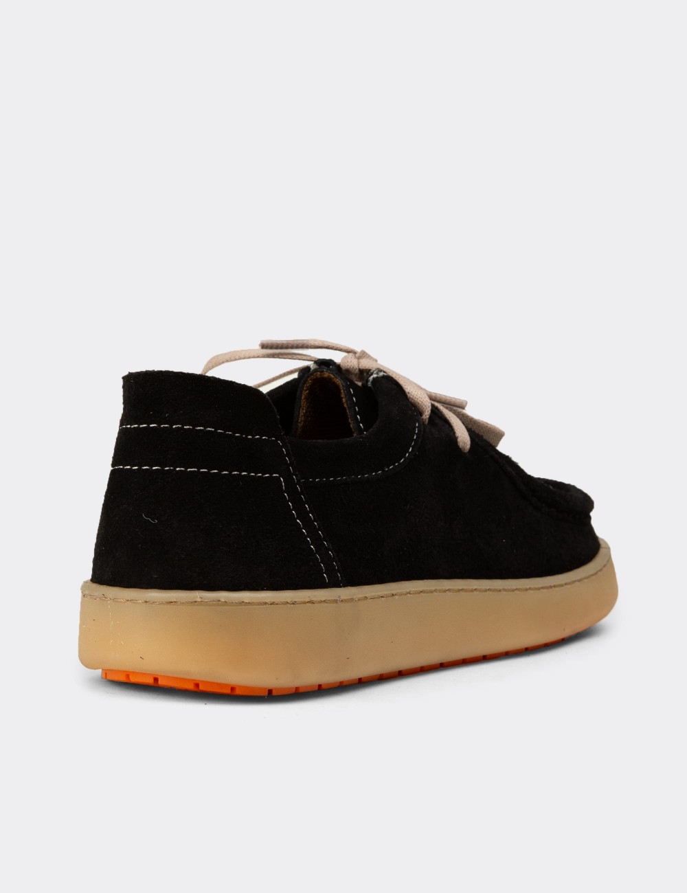Women's Black Suede Leather Lace-up Shoes - SE610ZSYHC01