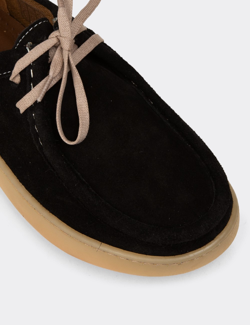 Women's Black Suede Leather Lace-up Shoes - SE610ZSYHC01