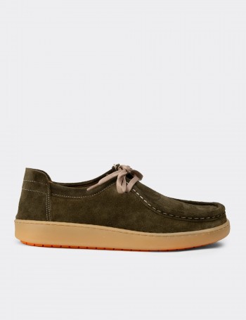 Women's Khaki Suede Leather Lace-up Shoes