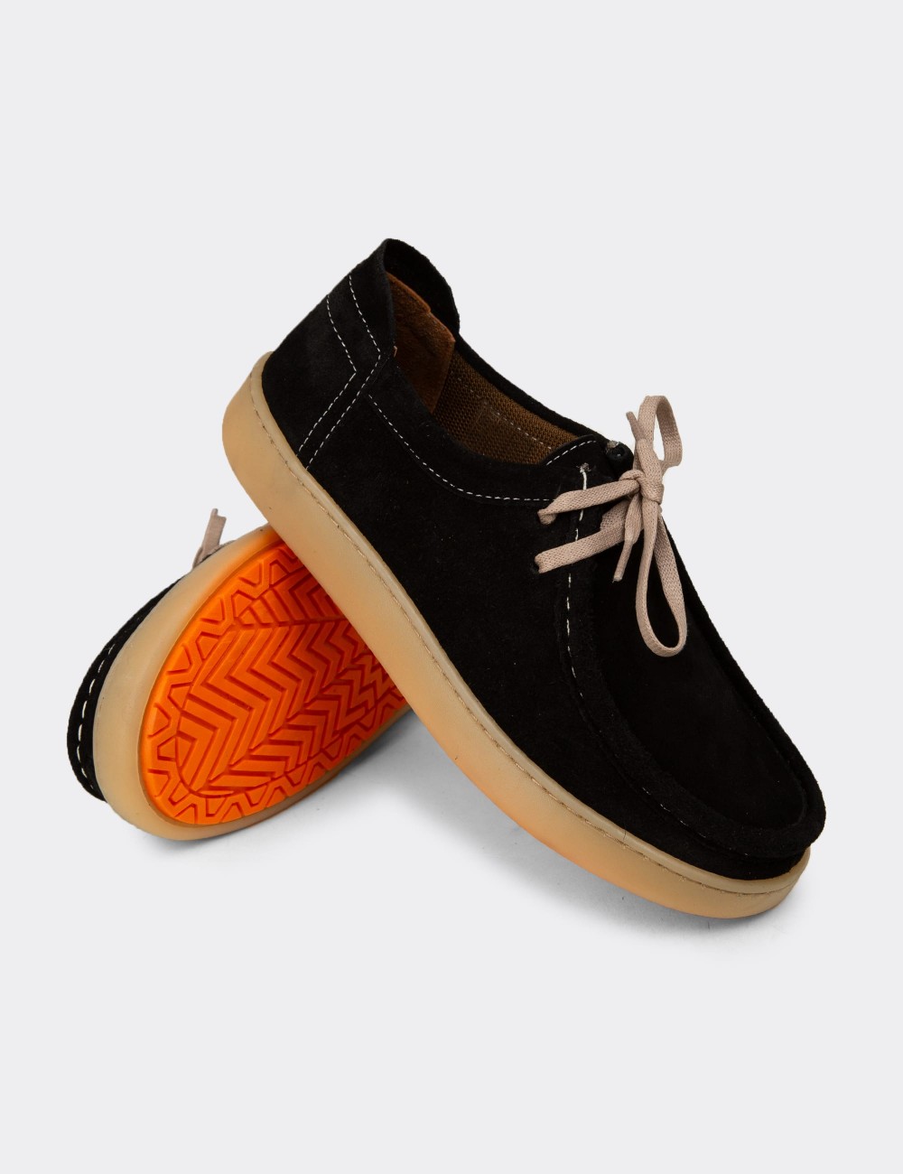 Women's Black Suede Leather Lace-up Shoes - SE610ZSYHC01