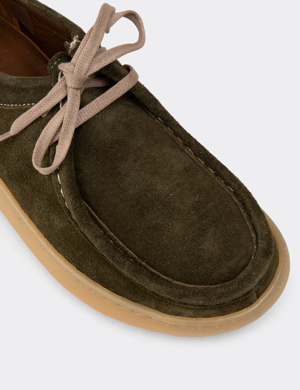 Women's Khaki Suede Leather Lace-up Shoes - SE610ZHAKC01