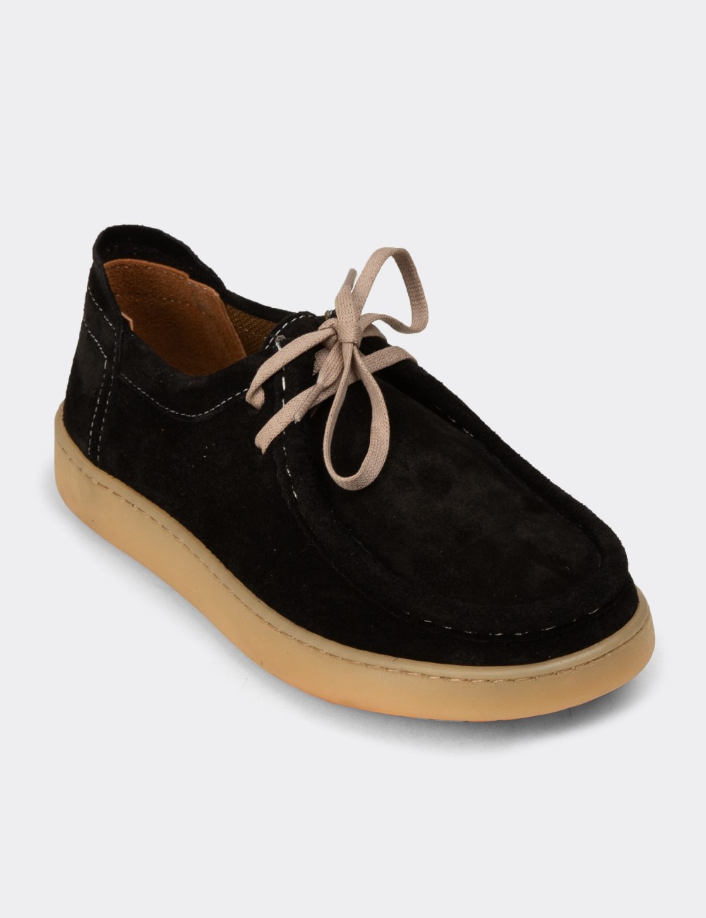 Women's Black Suede Leather Lace-up Shoes - SE610ZSYHC01