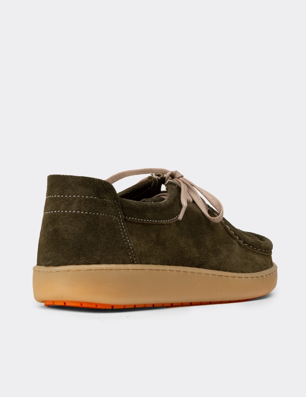 Women's Khaki Suede Leather Lace-up Shoes - SE610ZHAKC01