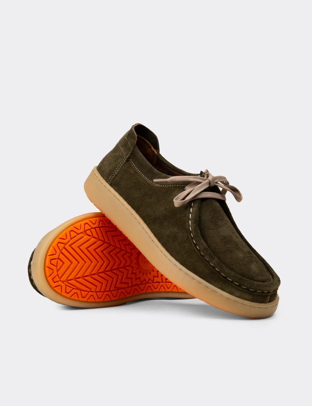 Women's Khaki Suede Leather Lace-up Shoes - SE610ZHAKC01