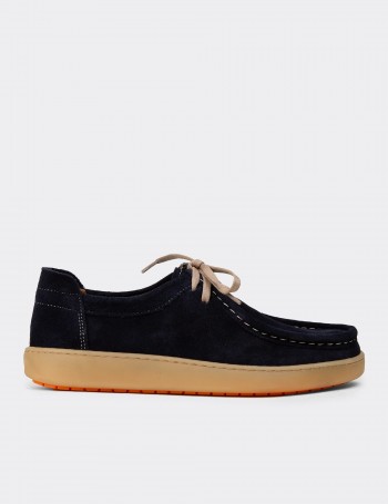 Women's Navy Suede Leather Lace-Up Shoes