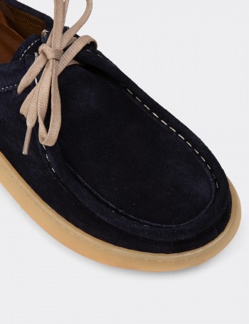 Women's Navy Suede Leather Lace-Up Shoes