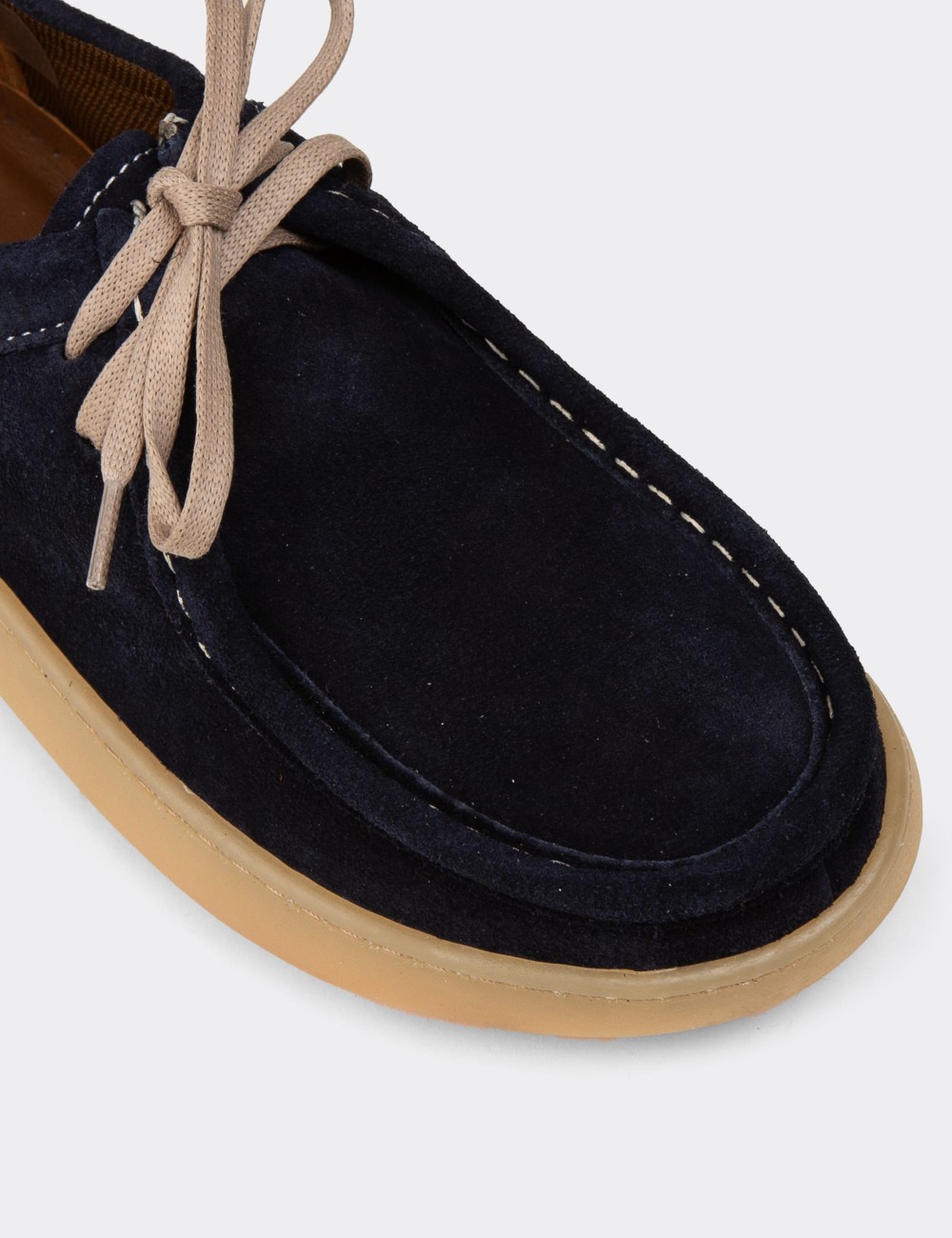 Women's Navy Suede Leather Lace-Up Shoes - SE610ZLCVE01