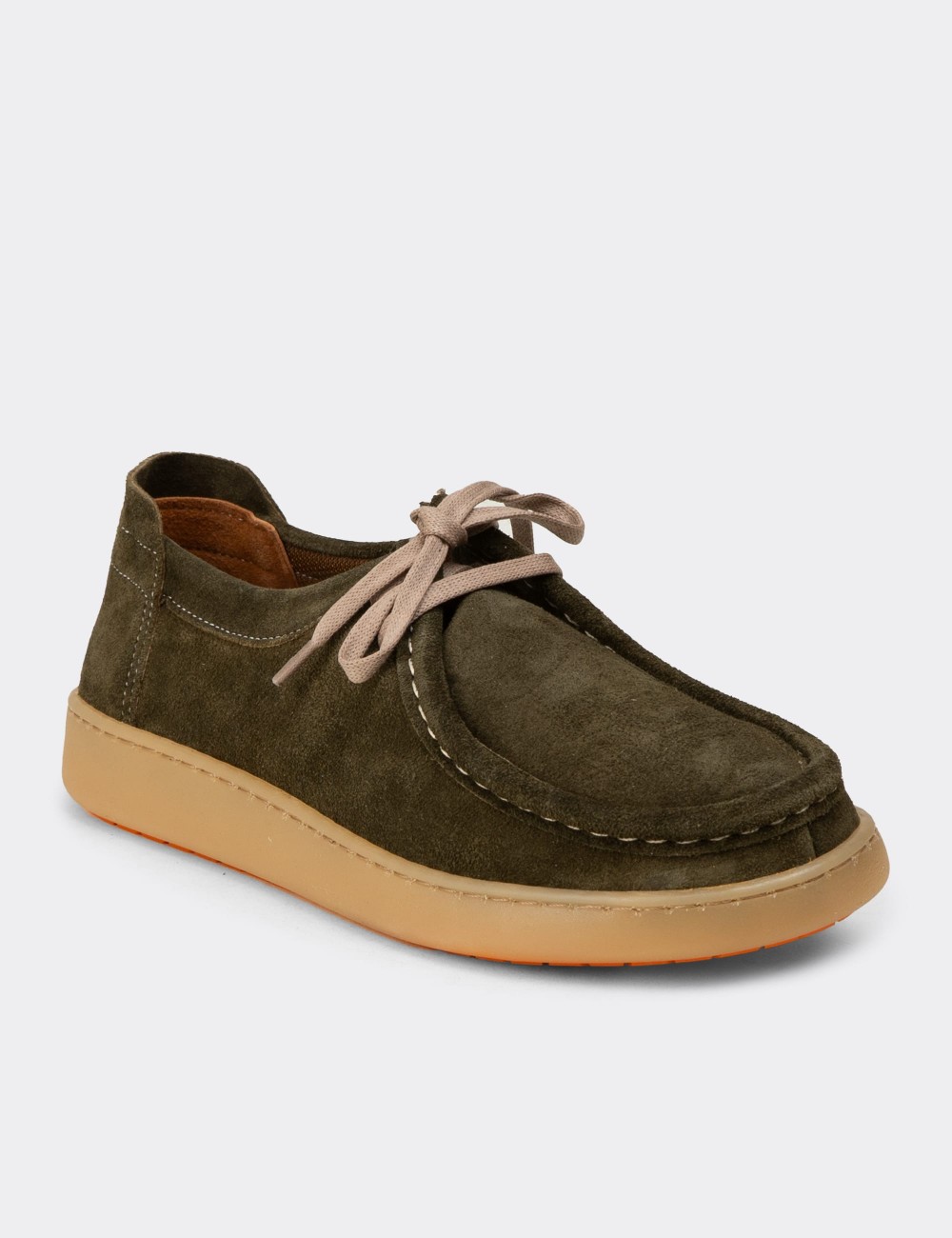 Women's Khaki Suede Leather Lace-up Shoes - SE610ZHAKC01