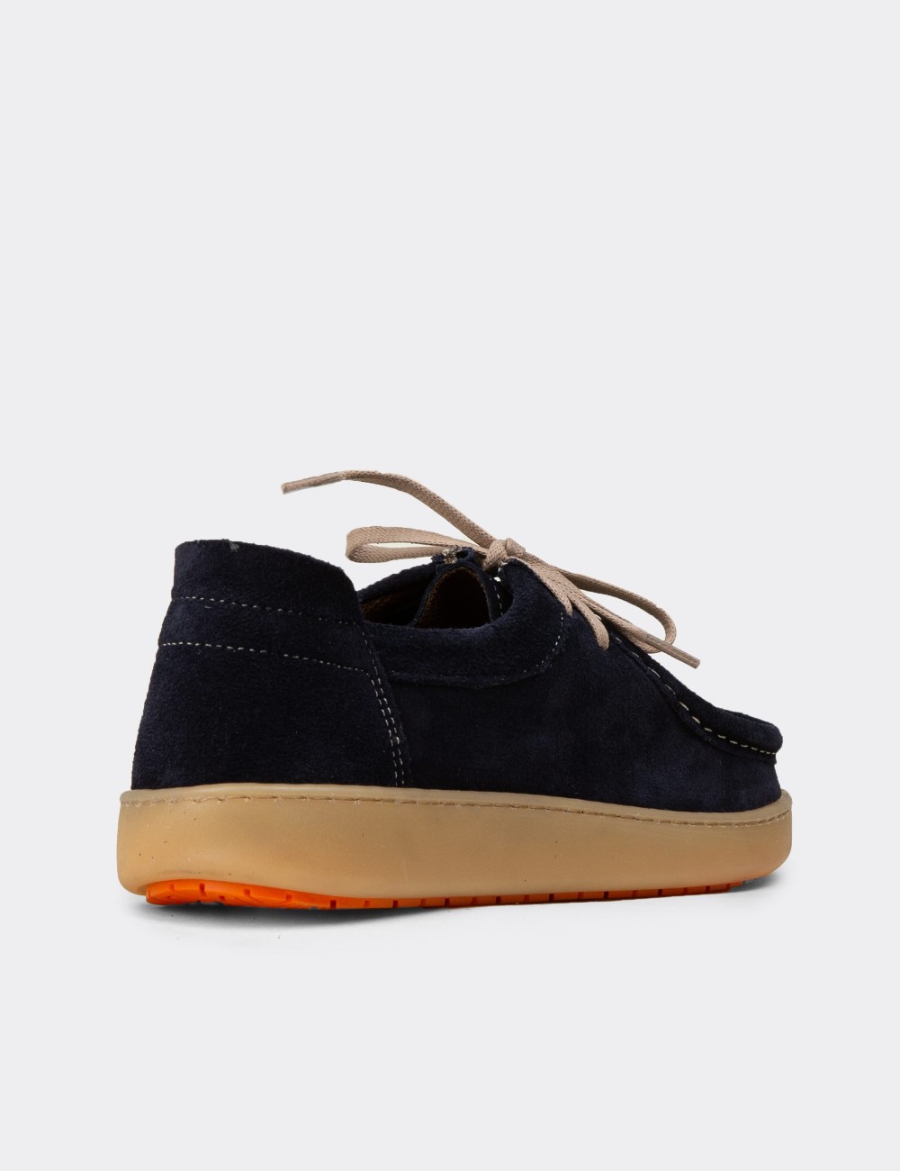 Women's Navy Suede Leather Lace-Up Shoes - SE610ZLCVE01