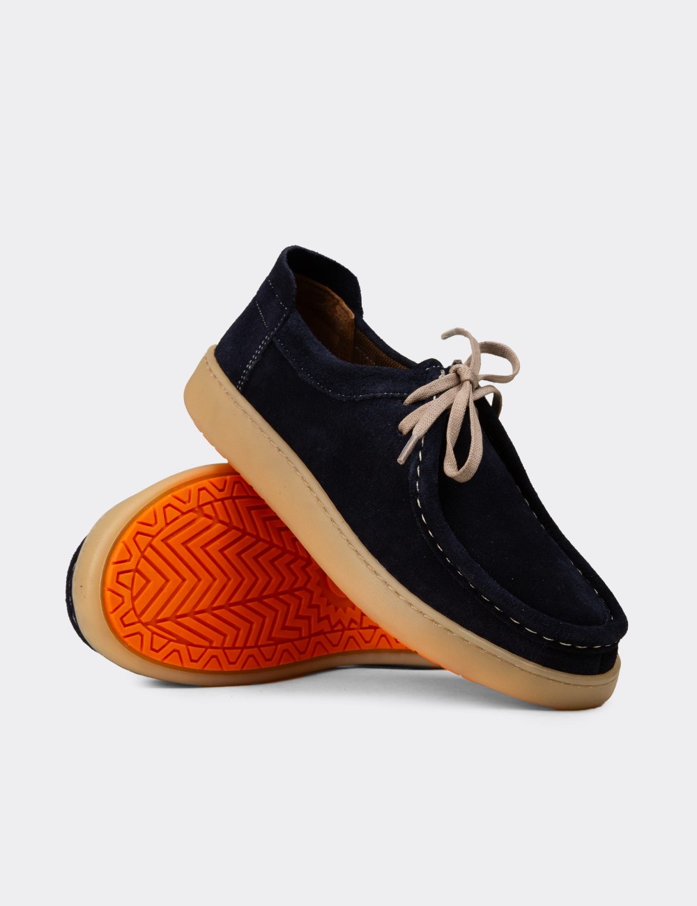 Women's Navy Suede Leather Lace-Up Shoes - SE610ZLCVE01