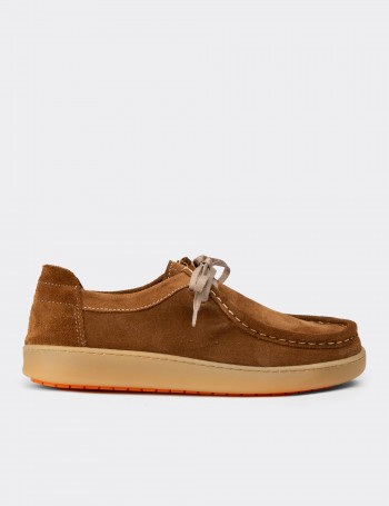 Women's Tan Suede Leather Lace-Up Shoes