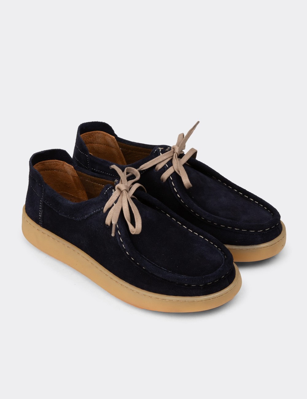 Women's Navy Suede Leather Lace-Up Shoes - SE610ZLCVE01