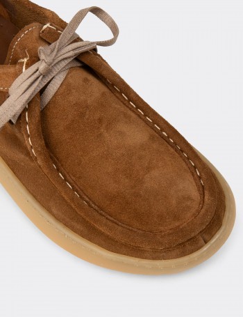 Women's Tan Suede Leather Lace-Up Shoes