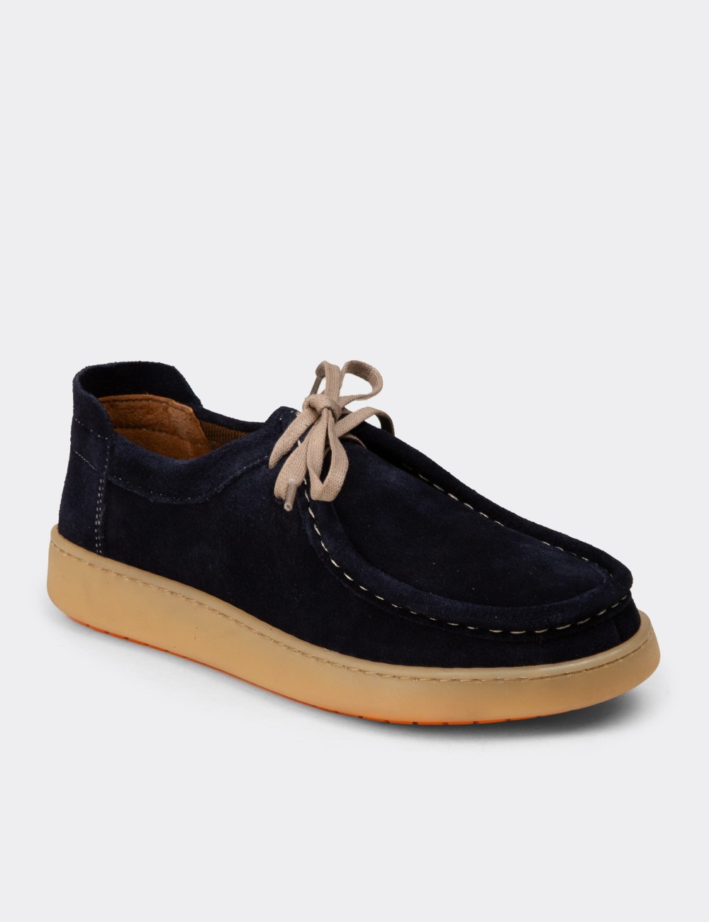 Women's Navy Suede Leather Lace-Up Shoes - SE610ZLCVE01