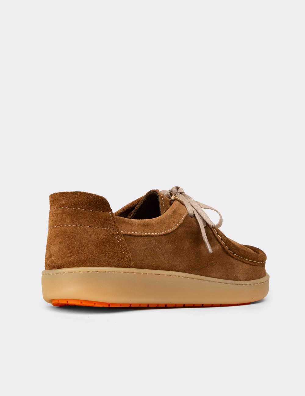 Women's Tan Suede Leather Lace-Up Shoes - SE610ZTBAE01