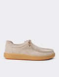 Women's Beige Suede Leather Lace-up Shoes