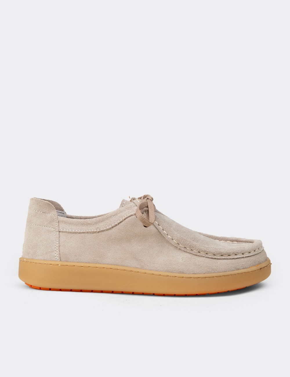 Women's Beige Suede Leather Lace-up Shoes - SE610ZBEJE03