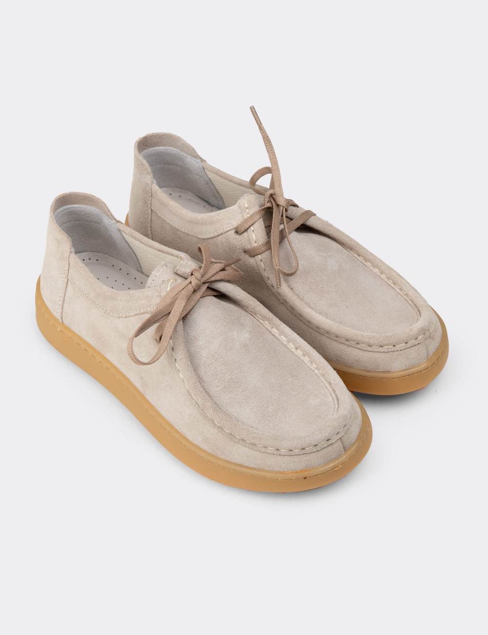 Women's Beige Suede Leather Lace-up Shoes - SE610ZBEJE03
