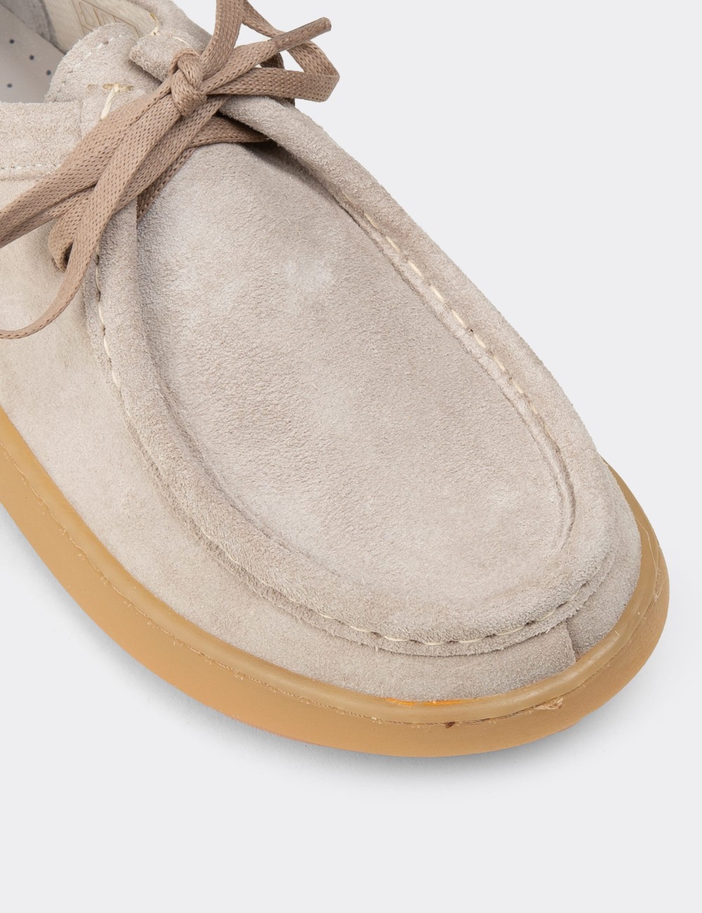 Women's Beige Suede Leather Lace-up Shoes - SE610ZBEJE03
