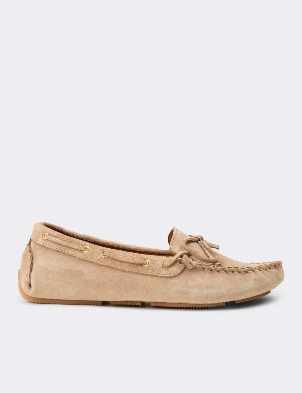 Women's Beige Suede Leather Slip-On Shoes - DL505ZBEJC01