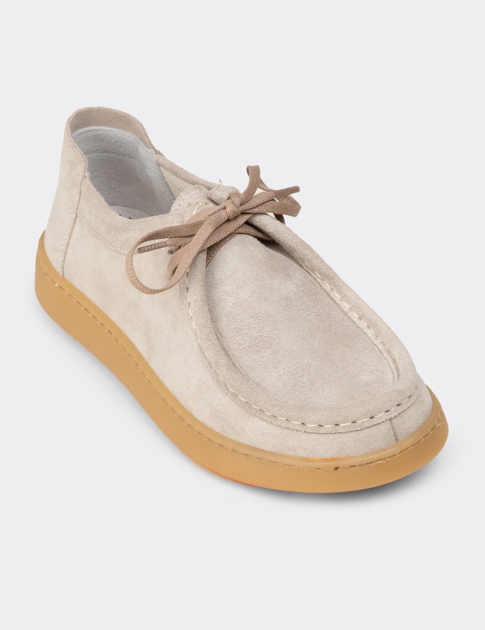 Women's Beige Suede Leather Lace-up Shoes - SE610ZBEJE03
