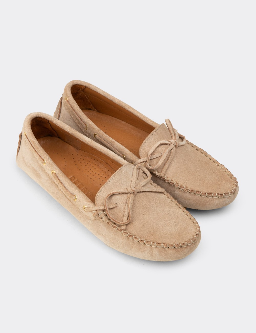 Women's Beige Suede Leather Slip-On Shoes - DL505ZBEJC01