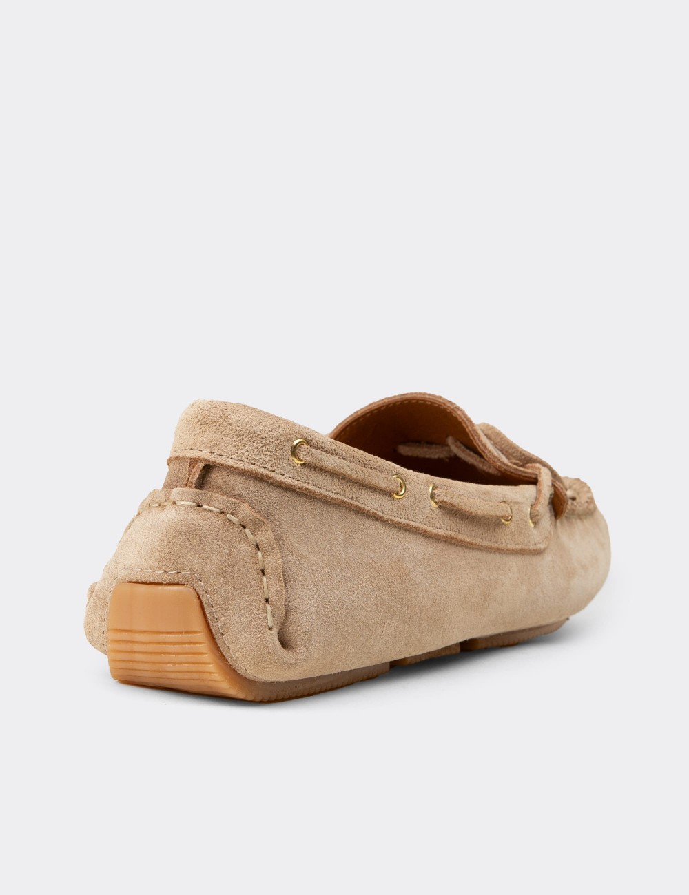 Women's Beige Suede Leather Slip-On Shoes - DL505ZBEJC01