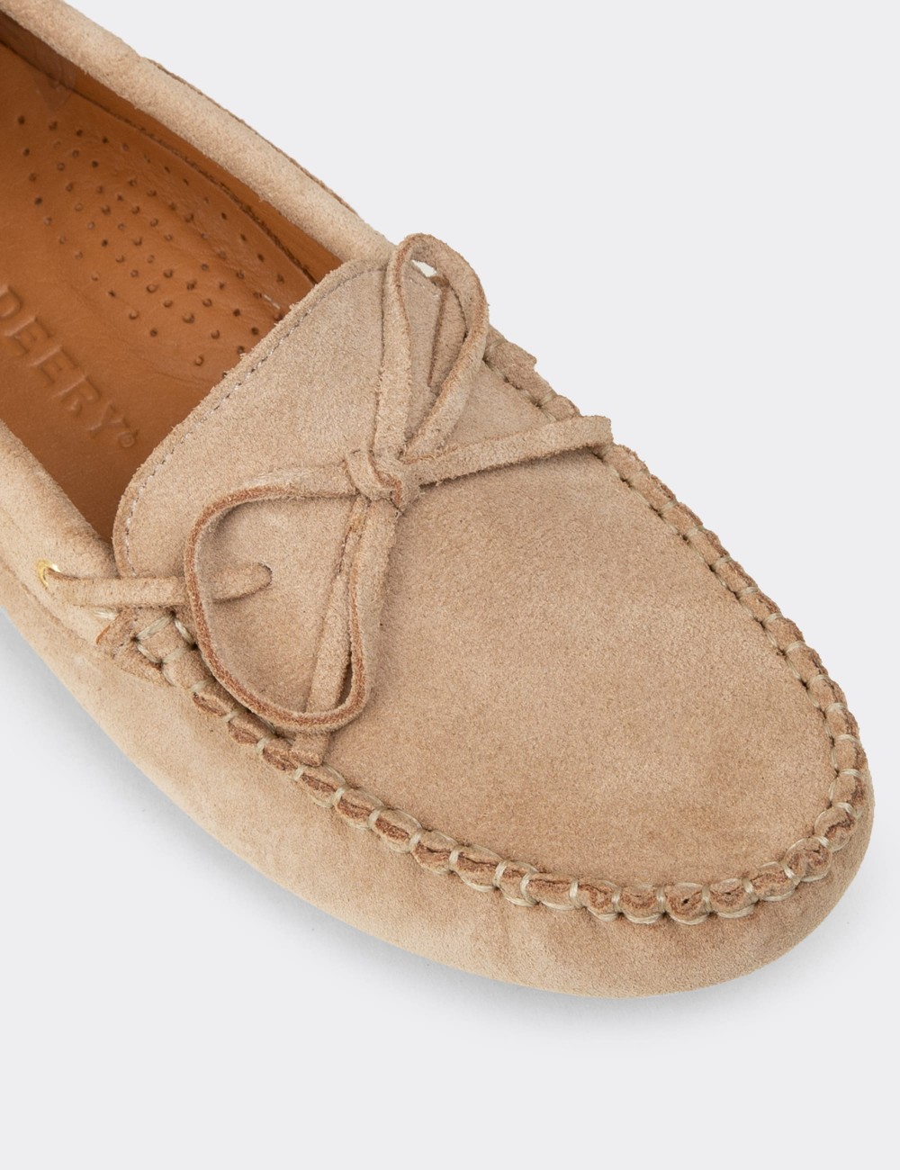 Women's Beige Suede Leather Slip-On Shoes - DL505ZBEJC01