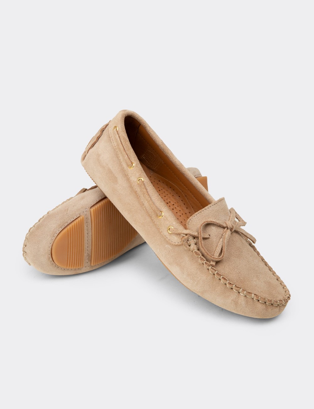 Women's Beige Suede Leather Slip-On Shoes - DL505ZBEJC01