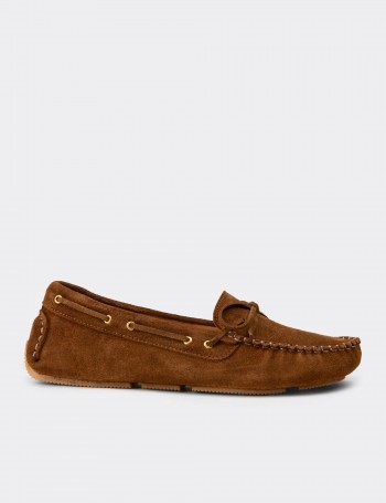 Women's Tan Suede Leather Slip-On Shoes