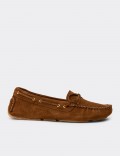 Women's Tan Suede Leather Slip-On Shoes