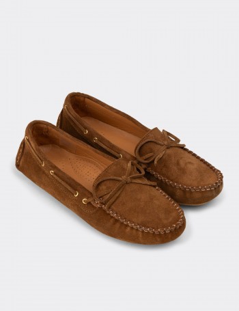 Women's Tan Suede Leather Slip-On Shoes