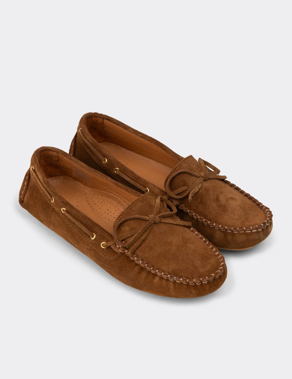 Women's Tan Suede Leather Slip-On Shoes - DL505ZTBAC01