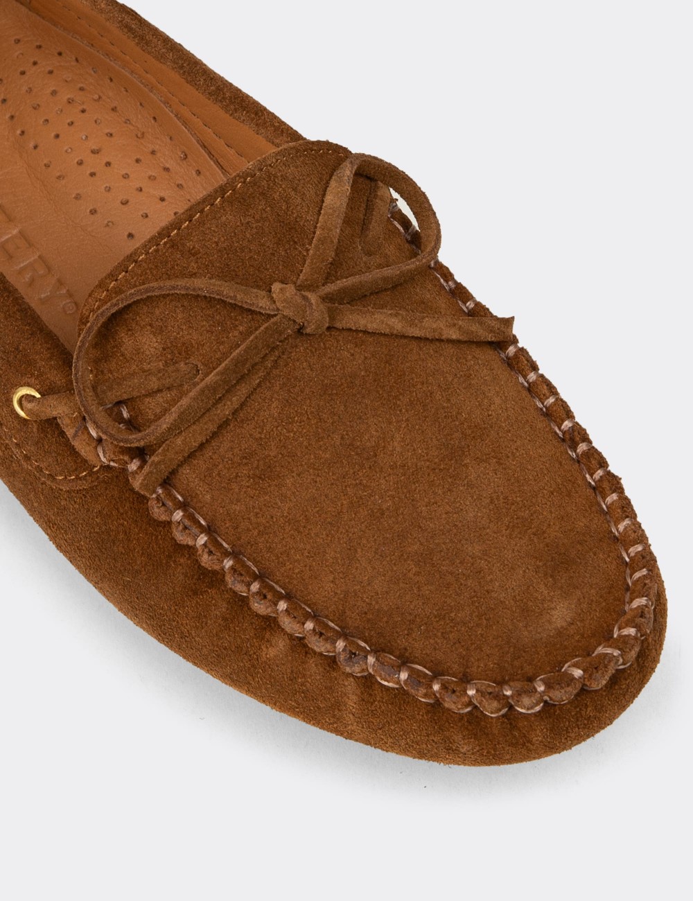 Women's Tan Suede Leather Slip-On Shoes - DL505ZTBAC01