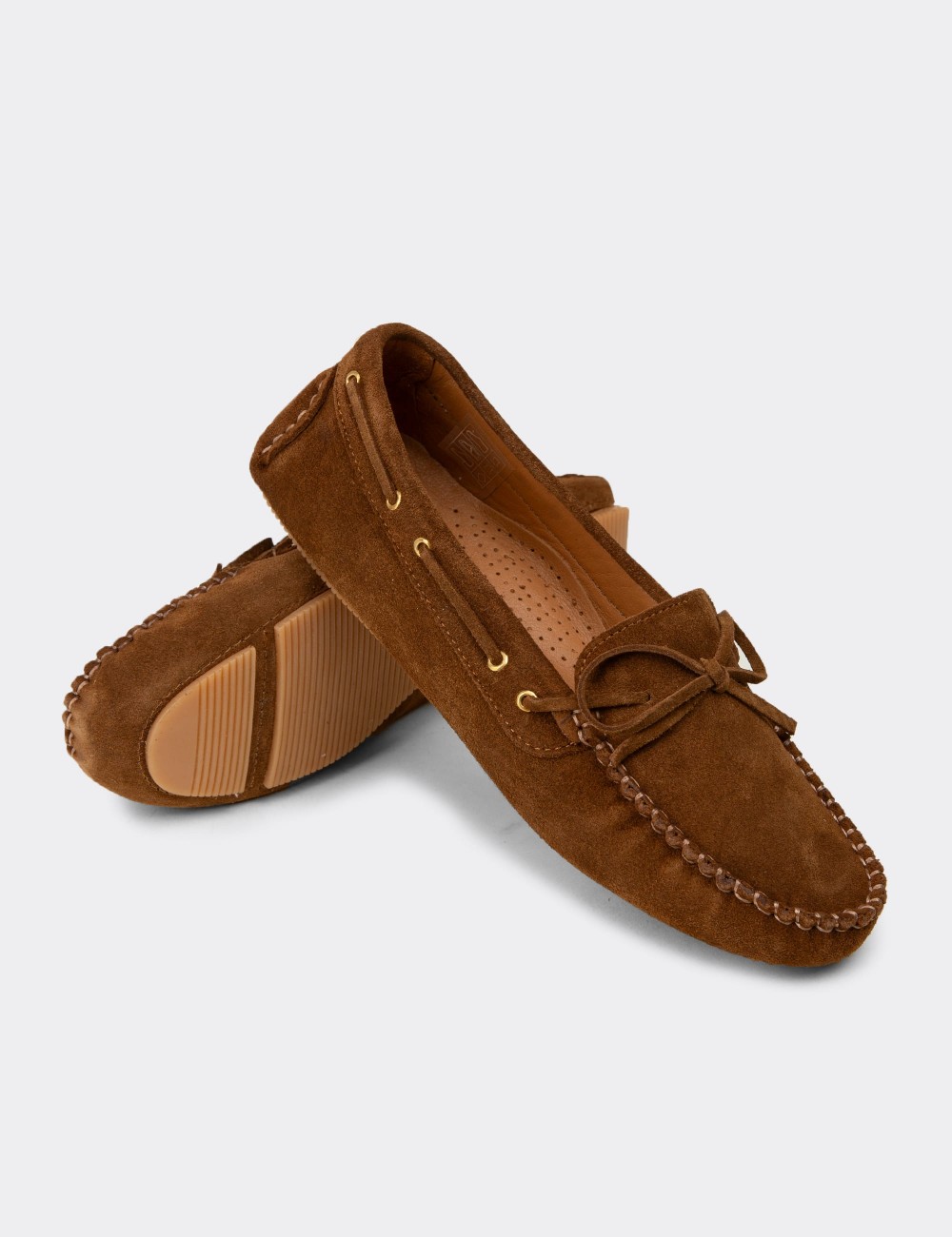 Women's Tan Suede Leather Slip-On Shoes - DL505ZTBAC01