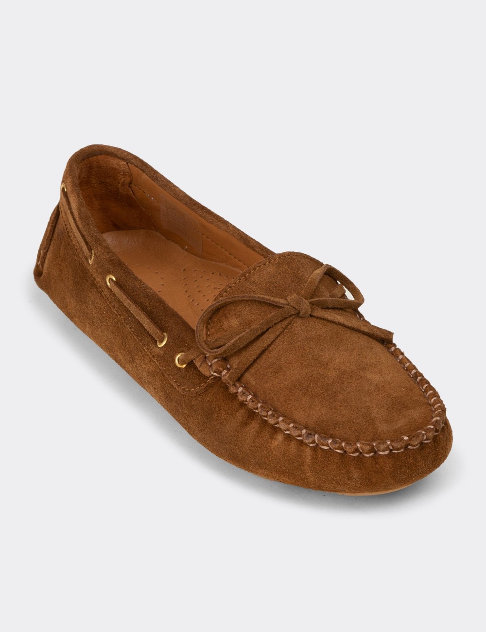 Women's Tan Suede Leather Slip-On Shoes - DL505ZTBAC01