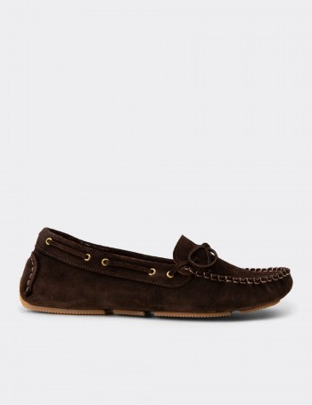 Women's Brown Suede Leather Slip-On Shoes