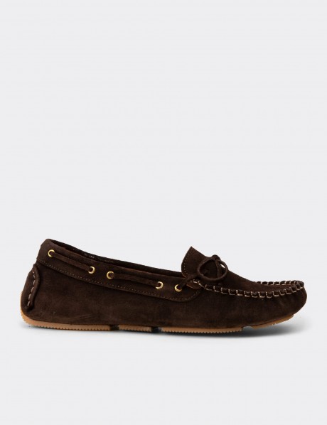 Women's Brown Suede Leather Slip-On Shoes
