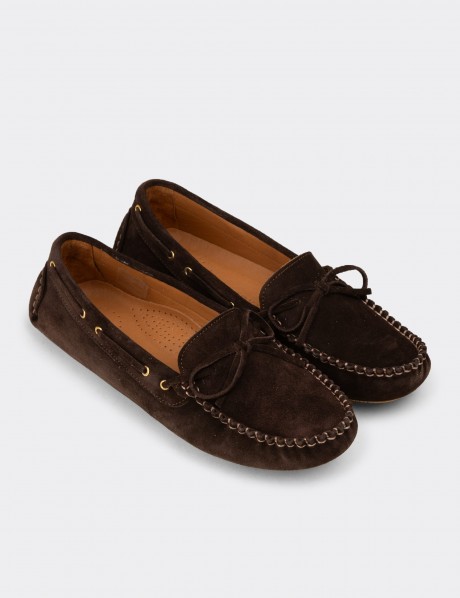 Women's Brown Suede Leather Slip-On Shoes