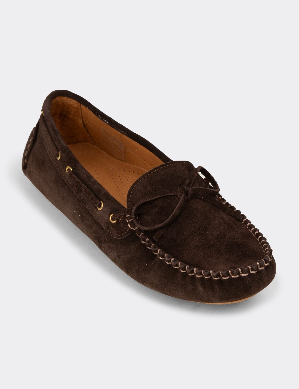 Women's Brown Suede Leather Slip-On Shoes - DL505ZKHVC01