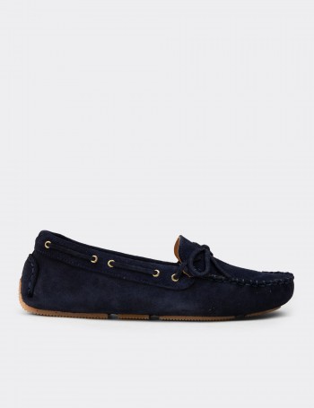 Women’s Navy Suede Leather Slip-On Shoes
