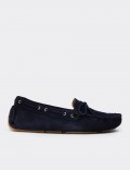 Women’s Navy Suede Leather Slip-On Shoes