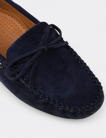 Women’s Navy Suede Leather Slip-On Shoes