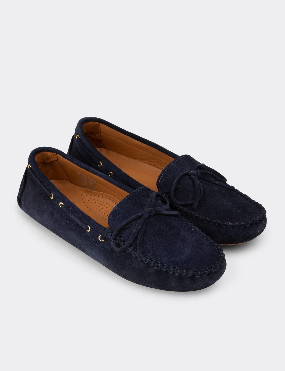Women’s Navy Suede Leather Slip-On Shoes - DL505ZLCVC01