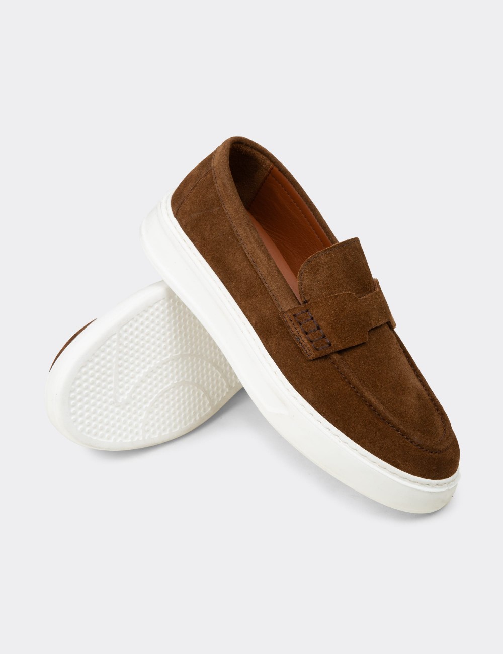 Men's Tan Suede Loafers - 02043MTBAP03