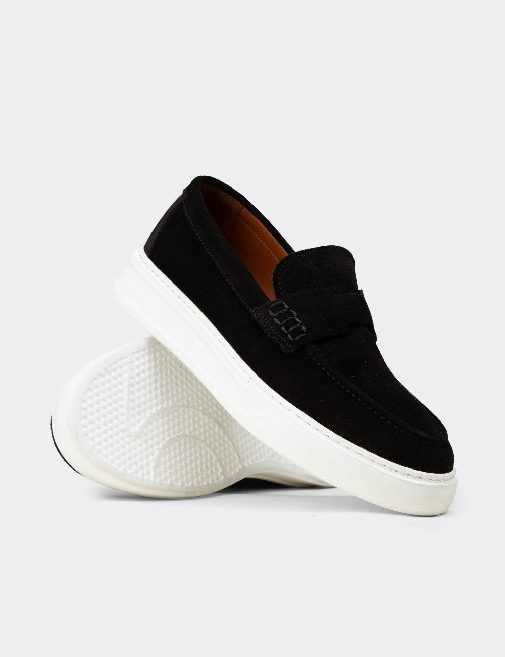 Men's Black Suede Leather Slip-Ons - 02043MSYHP02