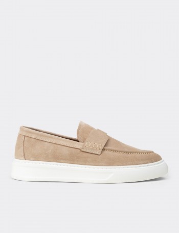 Men's Beige Suede Leather Loafers