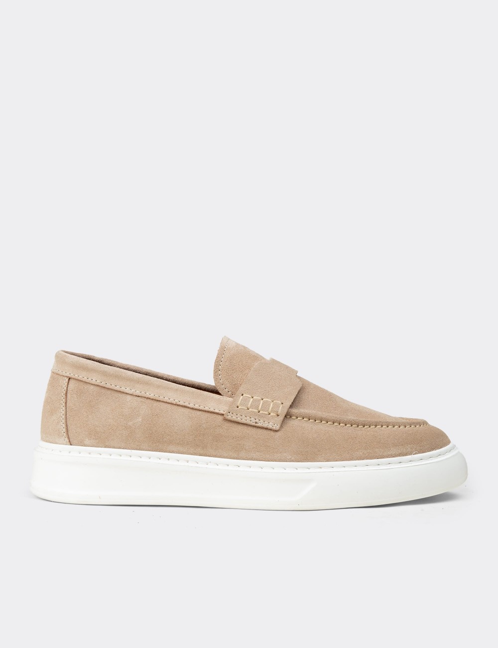Men's Beige Suede Leather Loafers - 02043MBEJP03