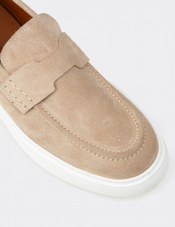 Men's Beige Suede Leather Loafers