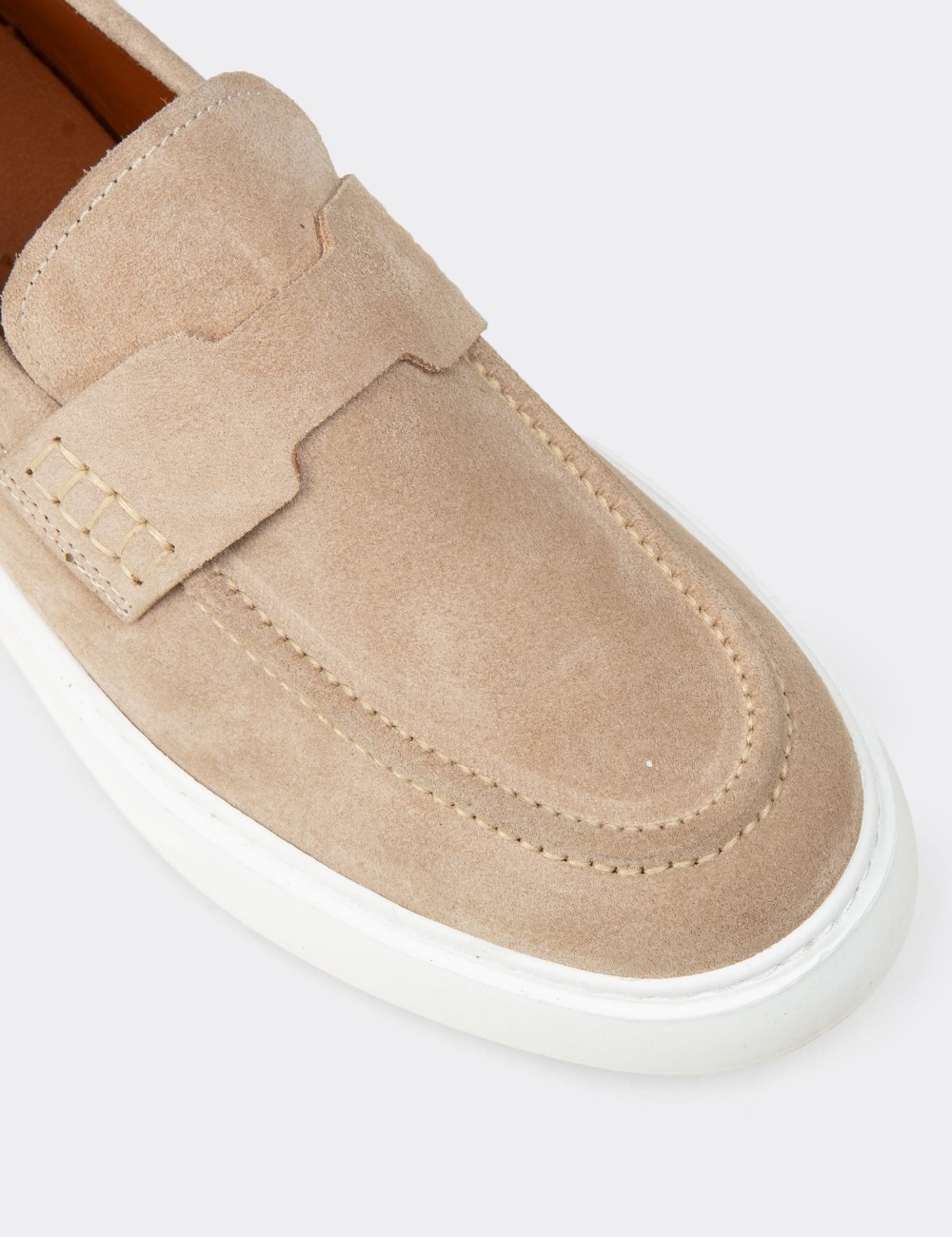 Men's Beige Suede Leather Loafers - 02043MBEJP03